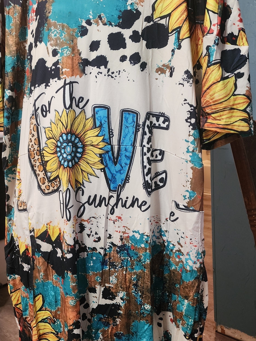 Women's Turquoise Sunflower 'Love' Graphic Dress Sz 4X